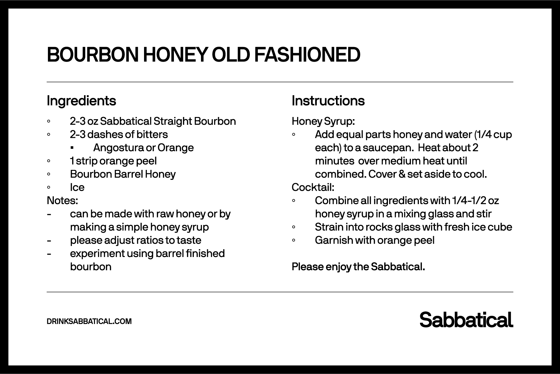 Sabbatical Bourbon Barrel Honey — Sabbatical